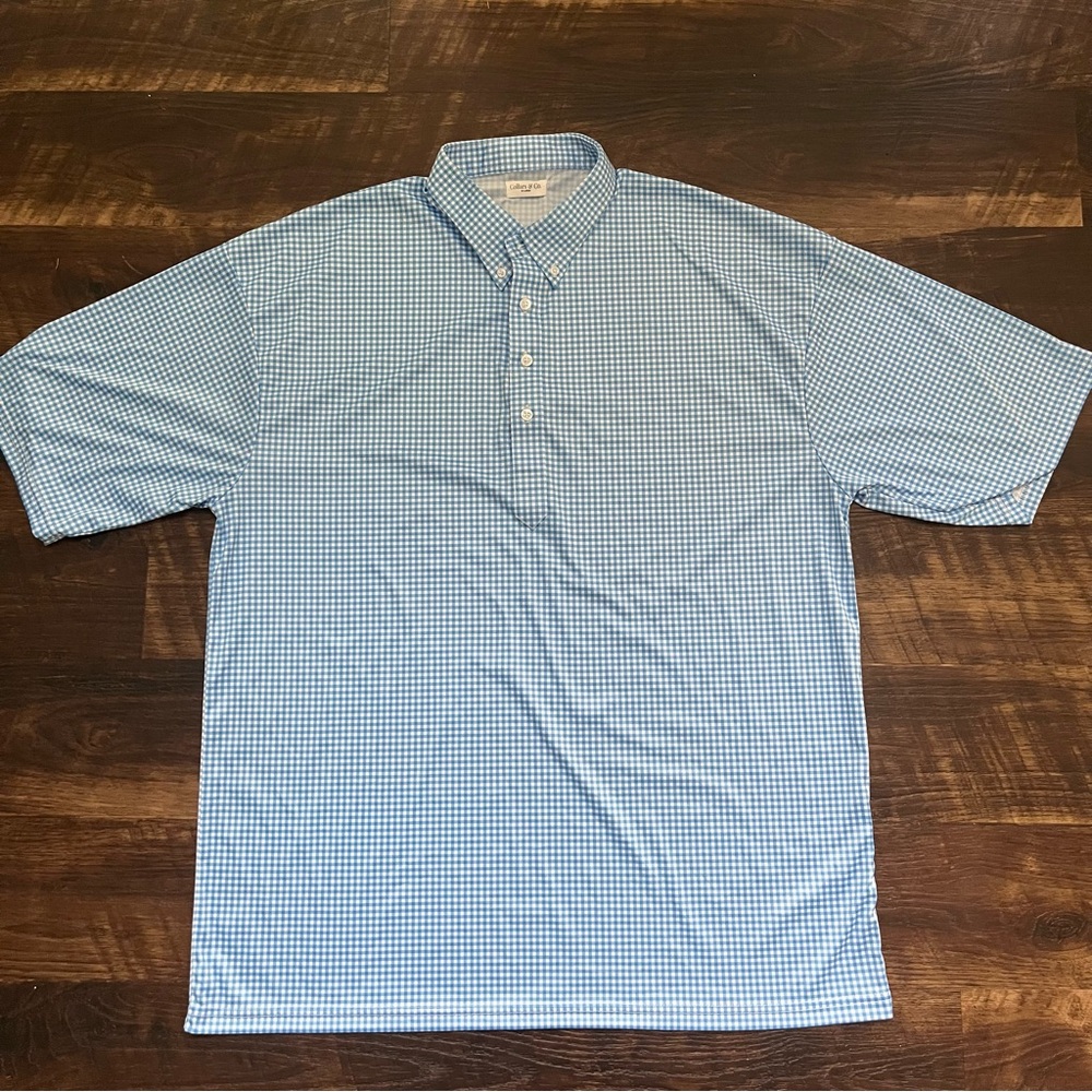 Collars & co blue gingham performance popover dress collar polo shirt 3XL